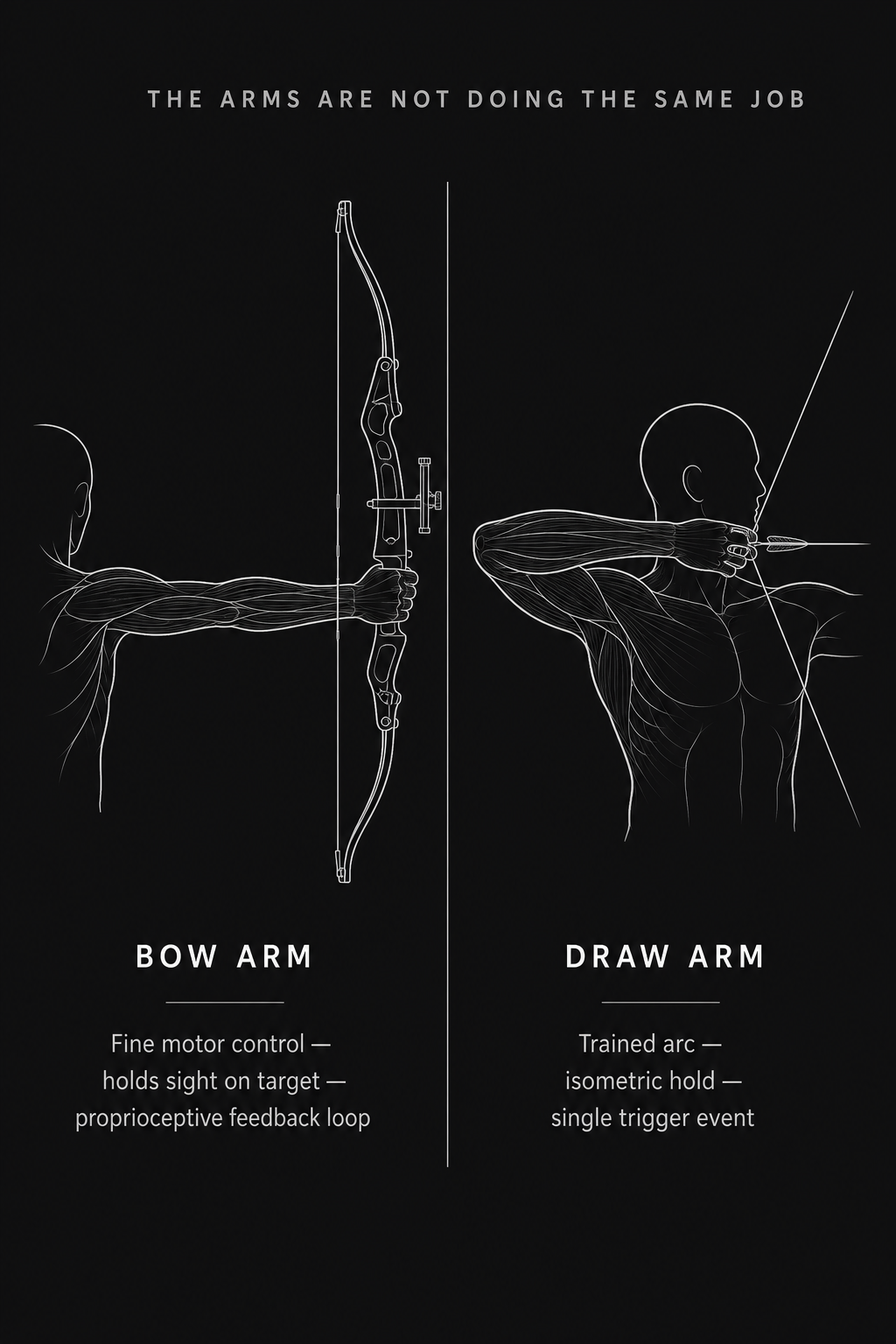 Bow arm vs draw arm: the arms are not doing the same job